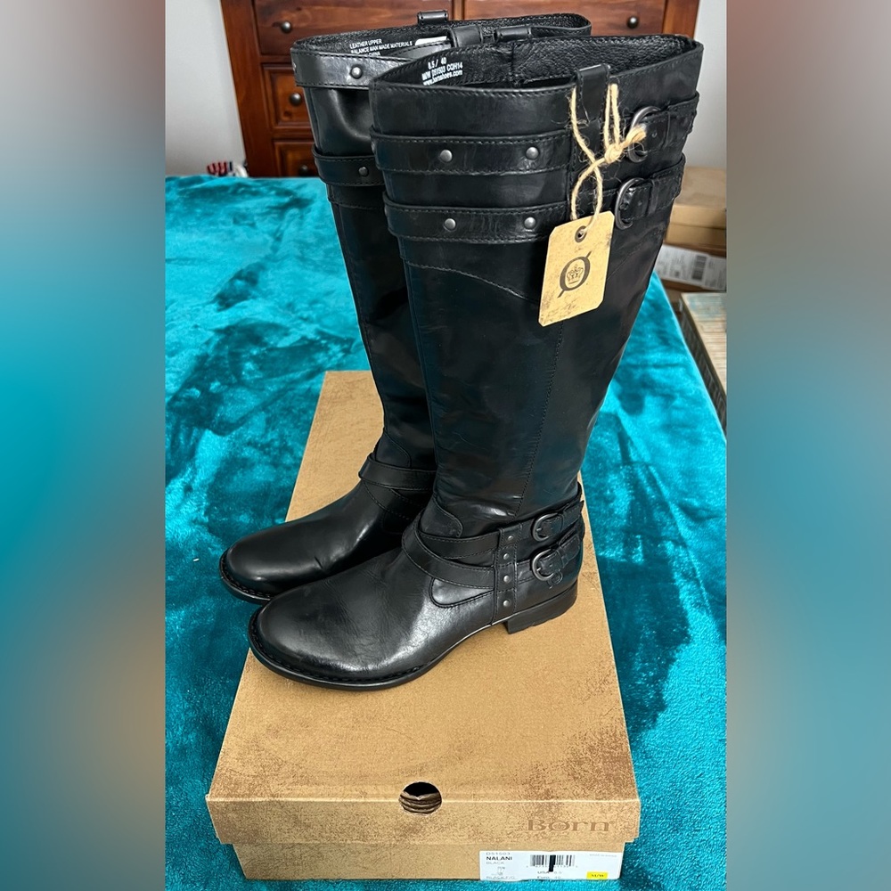 NWT Born Nalani tall black leather boots 8.5, 40